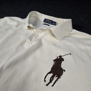 Polo Ralph Lauren Men's Cream Textured Pique Polo Shirt Number 3 Sleeve Size XL